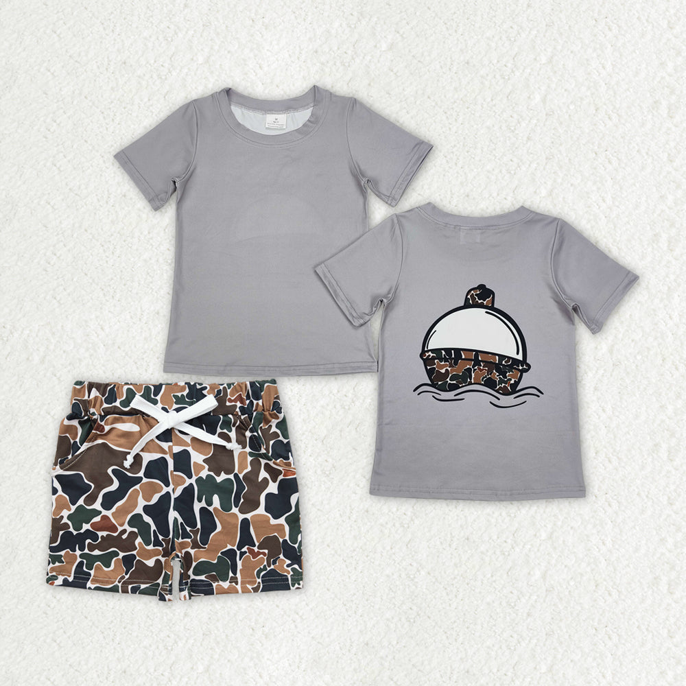 BSSO1176 Fishing Float Top Camo Shorts Boys Summer Clothes Set