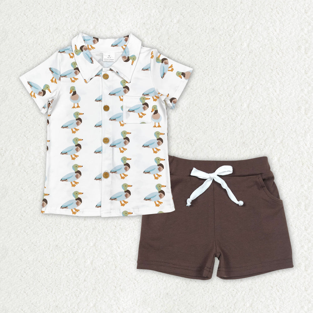 BSSO1183 Duck Tee Shirts Top Brown Shorts Boys Summer Clothes Set