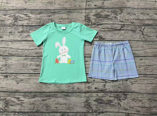 (Pre-order)BSSO1185 Bunny Top Plaid Shorts Boys Easter Clothes Set