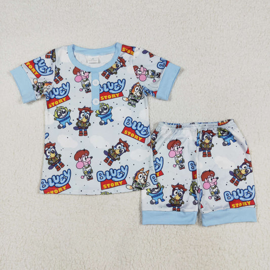 BSSO1240 Cartoon Dog Toys Print Boys Summer Pajamas Clothes Set