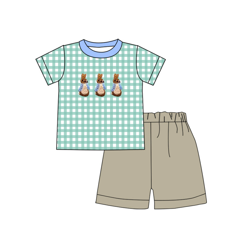 (Pre-order)BSSO1245 Buuny Plaid Top Shorts Boys Easter Clothes Set