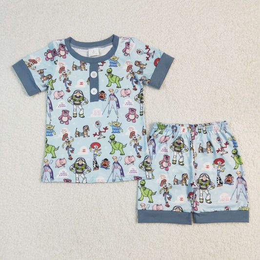 BSSO1247 Cartoon Toys Blue Print Boys Summer Pajamas Clothes Set