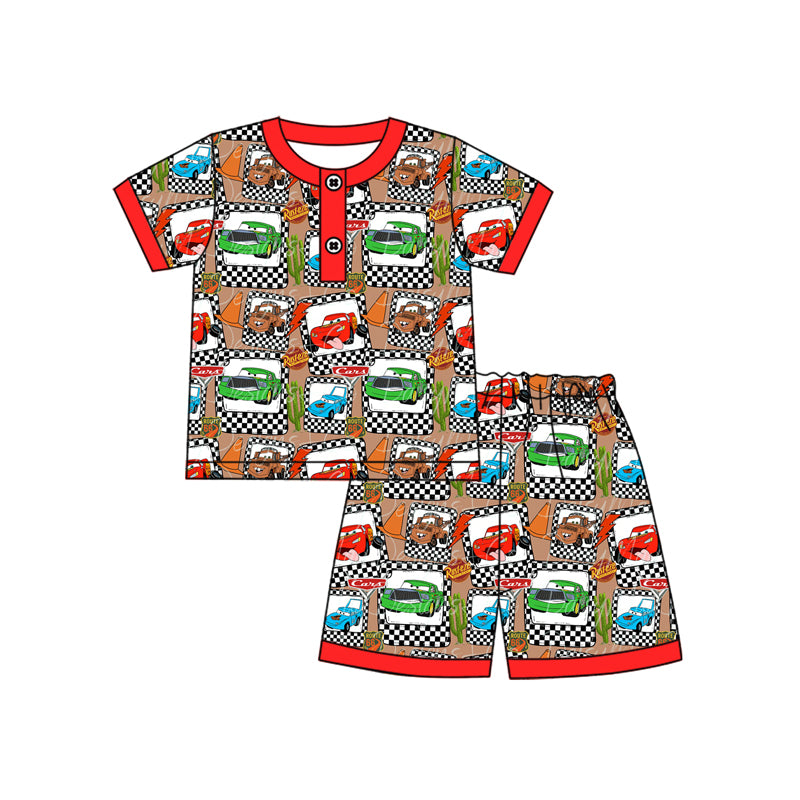 (Pre-order)BSSO1257 Cartoon Cars Print Boys Summer Pajamas Clothes Set