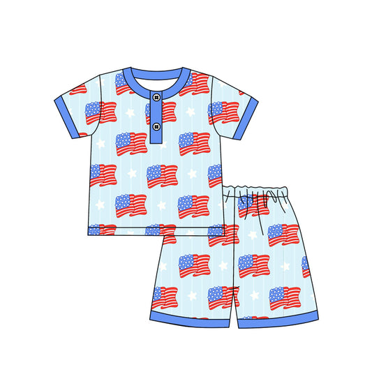(Pre-order)BSSO1259 Flag Print Boys 4th of July Pajamas Clothes Set