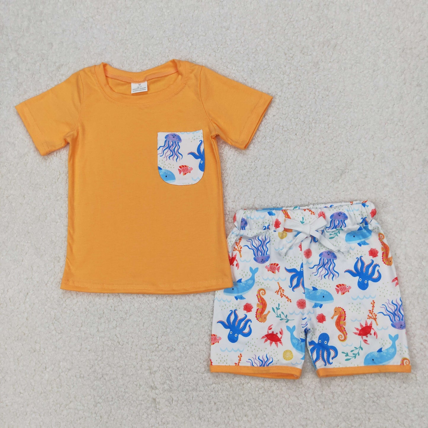 Marine Organism Orange Print Sibling Summer Clothes