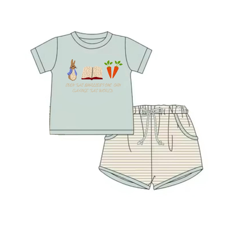 (Pre-order)BSSO1300 Carrot Bunny Top Stripes Shorts Boys Summer Clothes Set