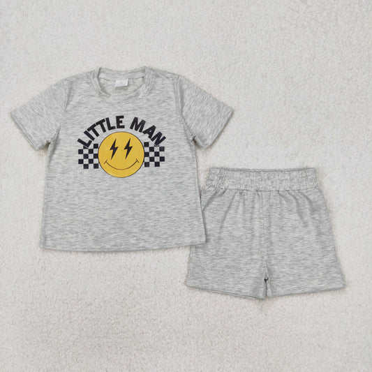 BSSO1303  Little Man Vinyl Top Grey Color Shorts Boys Summer Clothes Set