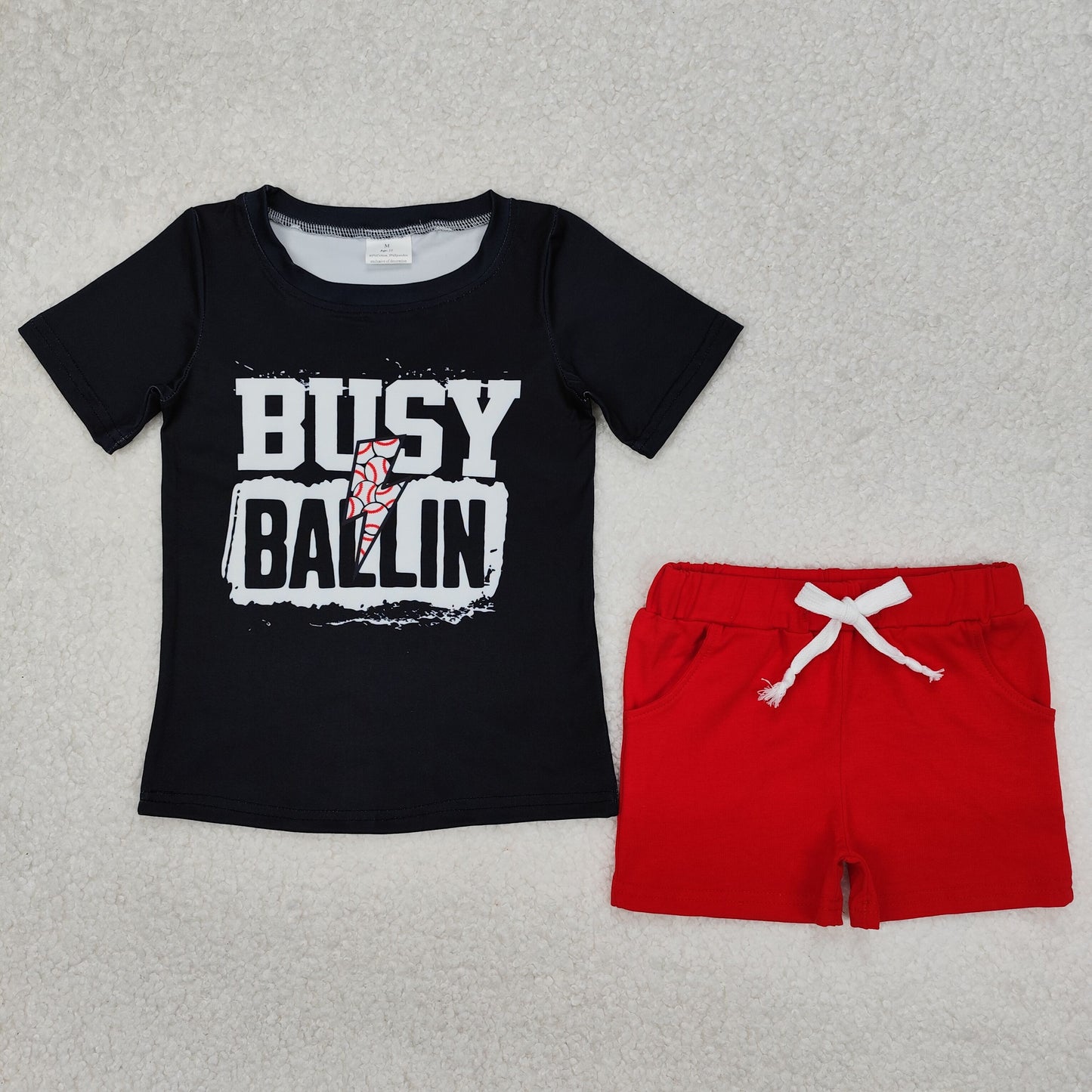 BSSO1318  BUSY BALLIN Top Pockets Shorts Boys Summer Clothes Set