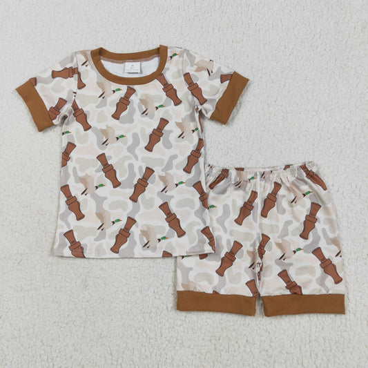 BSSO1324  Duck Call Camo Print Shorts Boys Summer Pajamas Clothes Set
