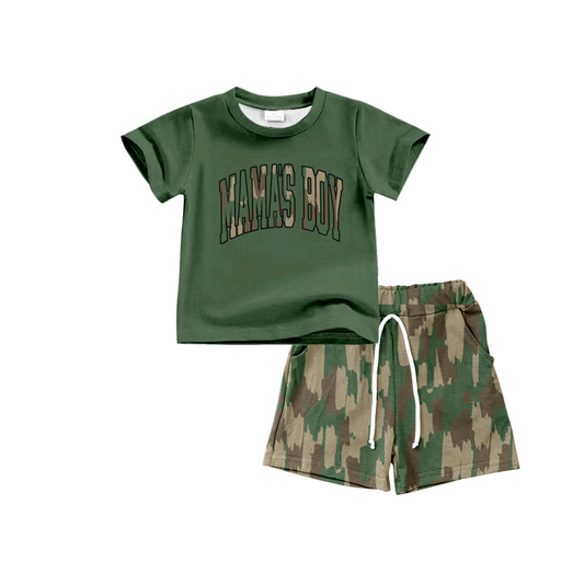 (Pre-order)BSSO1353  MAMA'S BOY Green Top Camo Shorts Boys Summer Clothes Set
