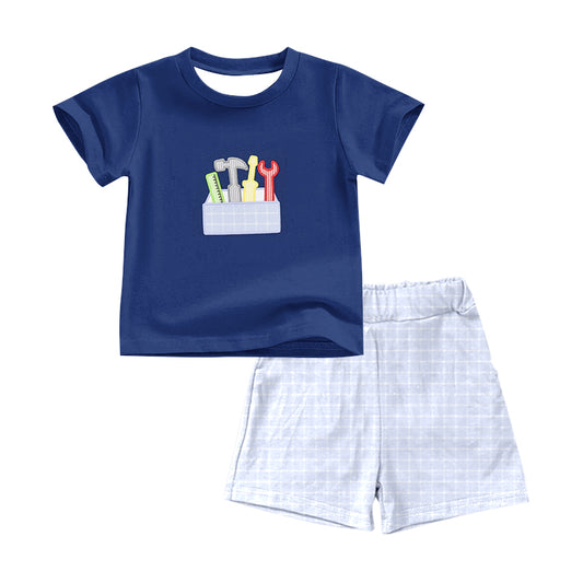 (Pre-order)BSSO1355 Tool Navy Top Plaid Shorts Boys Summer Clothes Set