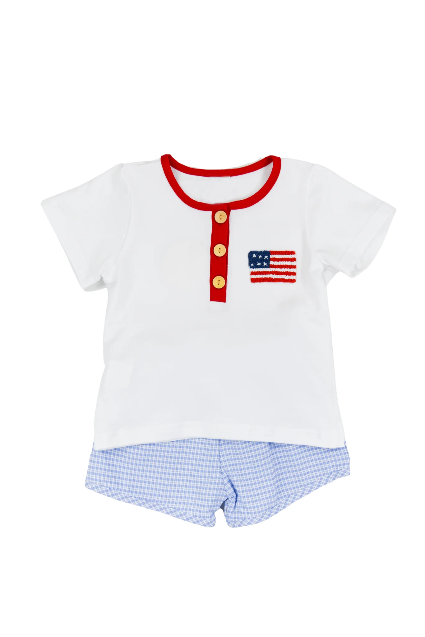 (Pre-order)BSSO1359 Flag Polo Top Plaid Shorts Boys 4th of July Clothes Set