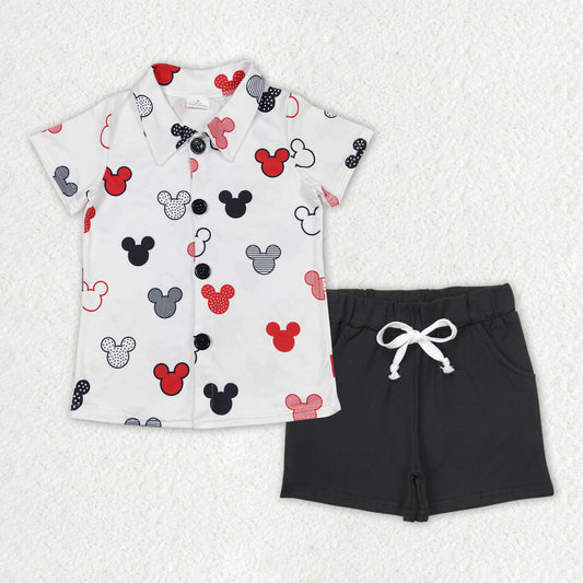 BSSO1386 Cartoon Mouse Top Black Shorts Boys Summer Clothes Set