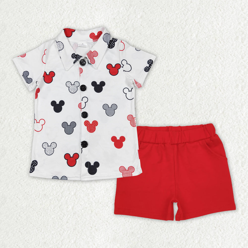 BSSO1387 Cartoon Mouse Top Red Shorts Boys Summer Clothes Set