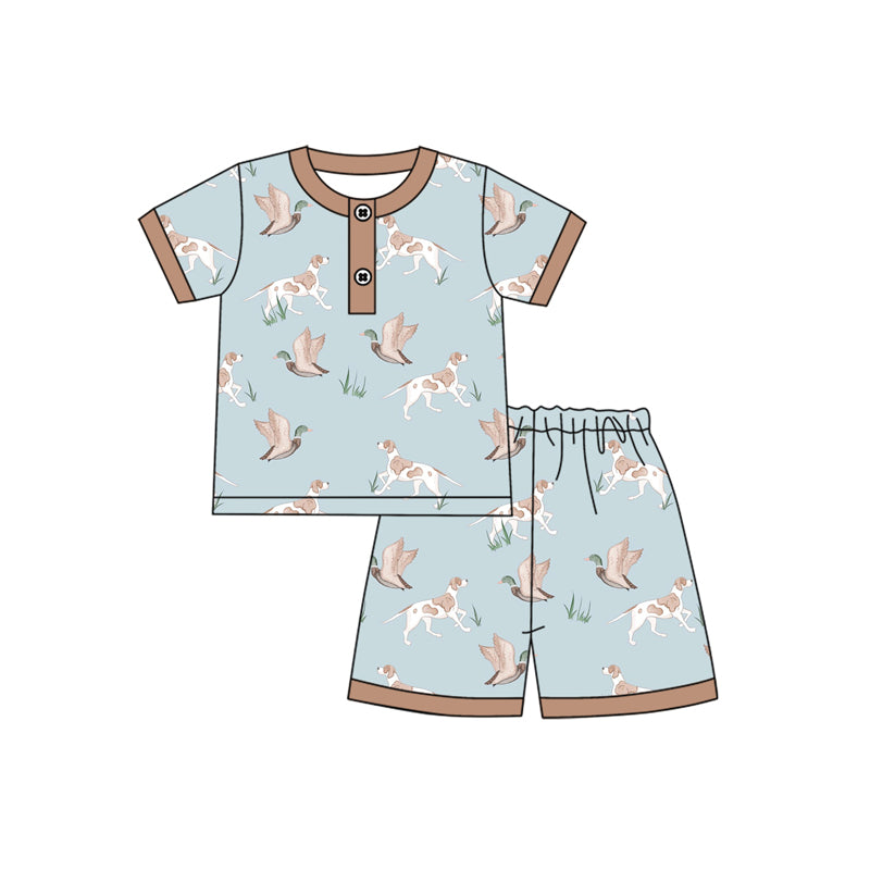 (Pre-order)BSSO1421 Duck Dog Print Shorts Boys Summer Pajamas Clothes Set