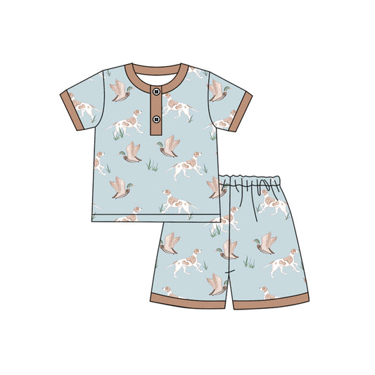 (Pre-order)BSSO1421 Duck Dog Print Shorts Boys Summer Pajamas Clothes Set