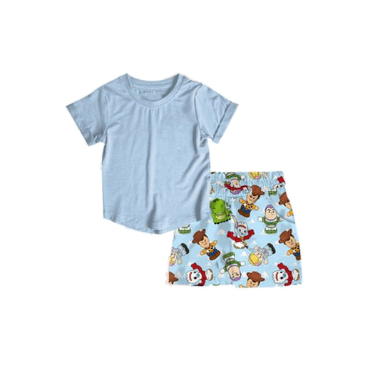 (Pre-order)BSSO1452 Blue Top Cartoon Toys Shorts Boys Summer Clothes Set