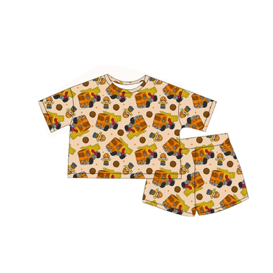 (Pre-order)BSSO1453 Dump Truck Print Shorts Boys Summer Clothes Set