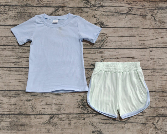 (Pre-order)BSSO1481 Blue Top Green Shorts Boys Summer Clothes Set