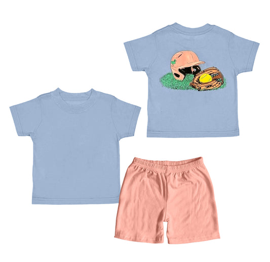 (Pre-order)BSSO1526 Softball Top Pink Shorts Boys Summer Clothes Set