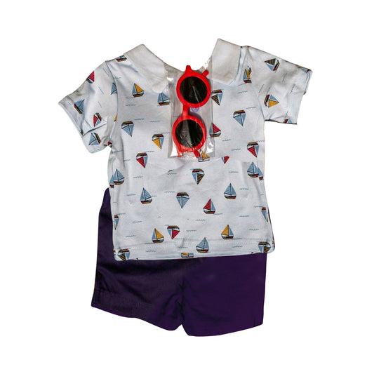 (Pre-order)BSSO1532 Sailboat Top Navy Shorts Boys Summer Clothes Set