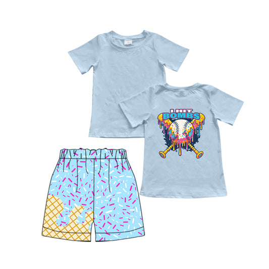 (Pre-order)BSSO1535 Baseball Top Sprinkles Shorts Boys Summer Clothes Set