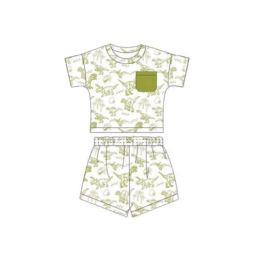 (Pre-order)BSSO1538 Pocket Top Dino Shorts Boys Summer Clothes Set
