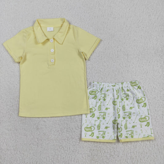 BSSO1546 Yellow Polo Top Golf Shorts Boys Summer Clothes Set