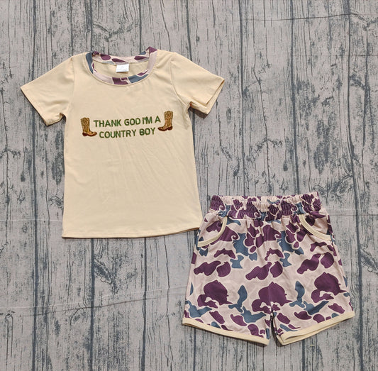 (Pre-order)BSSO1577 Country Boy Top Camo Shorts Boys Summer Clothes Set