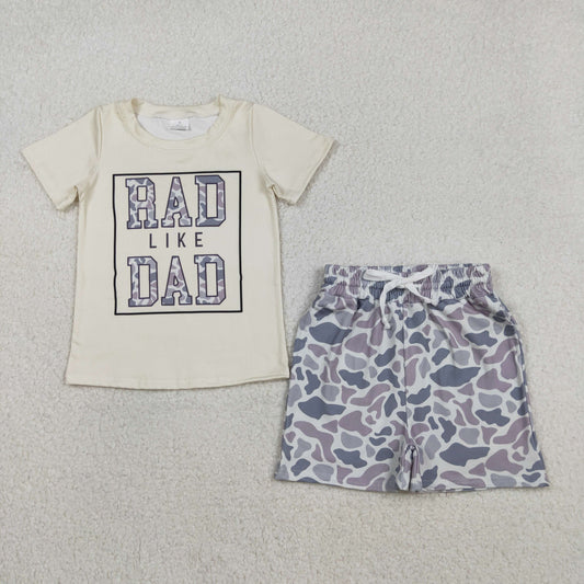 BSSO1584 RAD LIKE DAD Camo Top Grey Camo Shorts Boys Summer Clothes Set