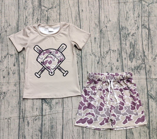 (Pre-order)BSSO1585 Baseball Top Camo Shorts Boys Summer Clothes Set