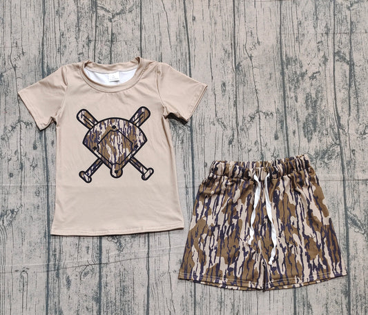 (Pre-order)BSSO1587 Baseball Top Camo Shorts Boys Summer Clothes Set