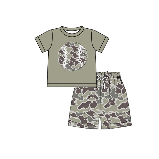 (Pre-order)BSSO1594 Baseball Top Camo Shorts Boys Summer Clothes Set