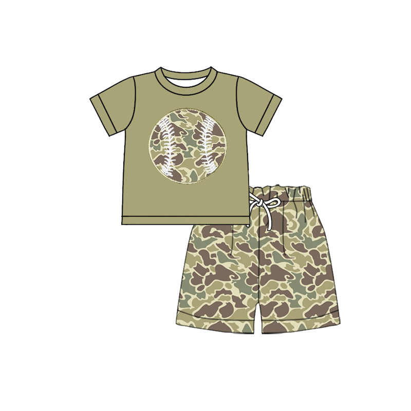 (Pre-order)BSSO1595 Baseball Top Camo Shorts Boys Summer Clothes Set