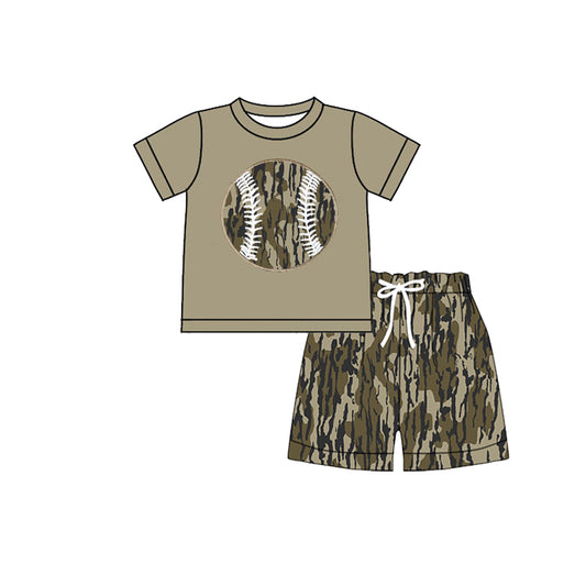 (Pre-order)BSSO1596 Baseball Top Camo Shorts Boys Summer Clothes Set