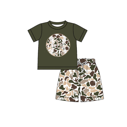 (Pre-order)BSSO1601 Baseball Top Duck Dog Camo Shorts Boys Summer Clothes Set