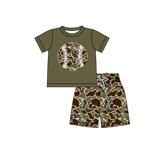 (Pre-order)BSSO1602 Baseball Top Dark Camo Shorts Boys Summer Clothes Set