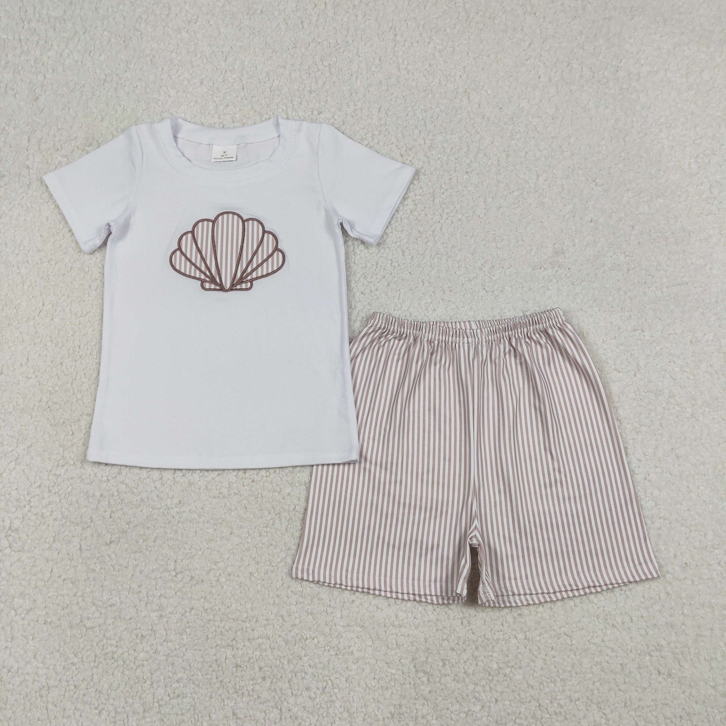 Shell Embroidery Stripes Print Kids Summer Clothes Sibling Matching Wear