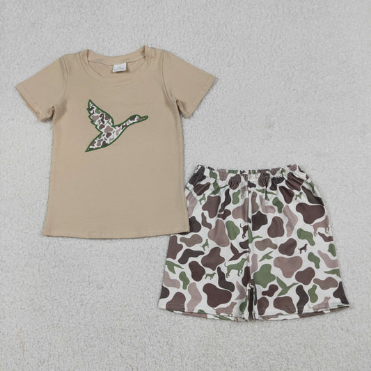 BSSO1646 Duck Embroidery Top Camo Shorts Boys Summer Clothes Set