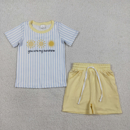 BSSO1734  You are my sunshine Stripes Top Yellow Shorts Boys Summer Clothes Set