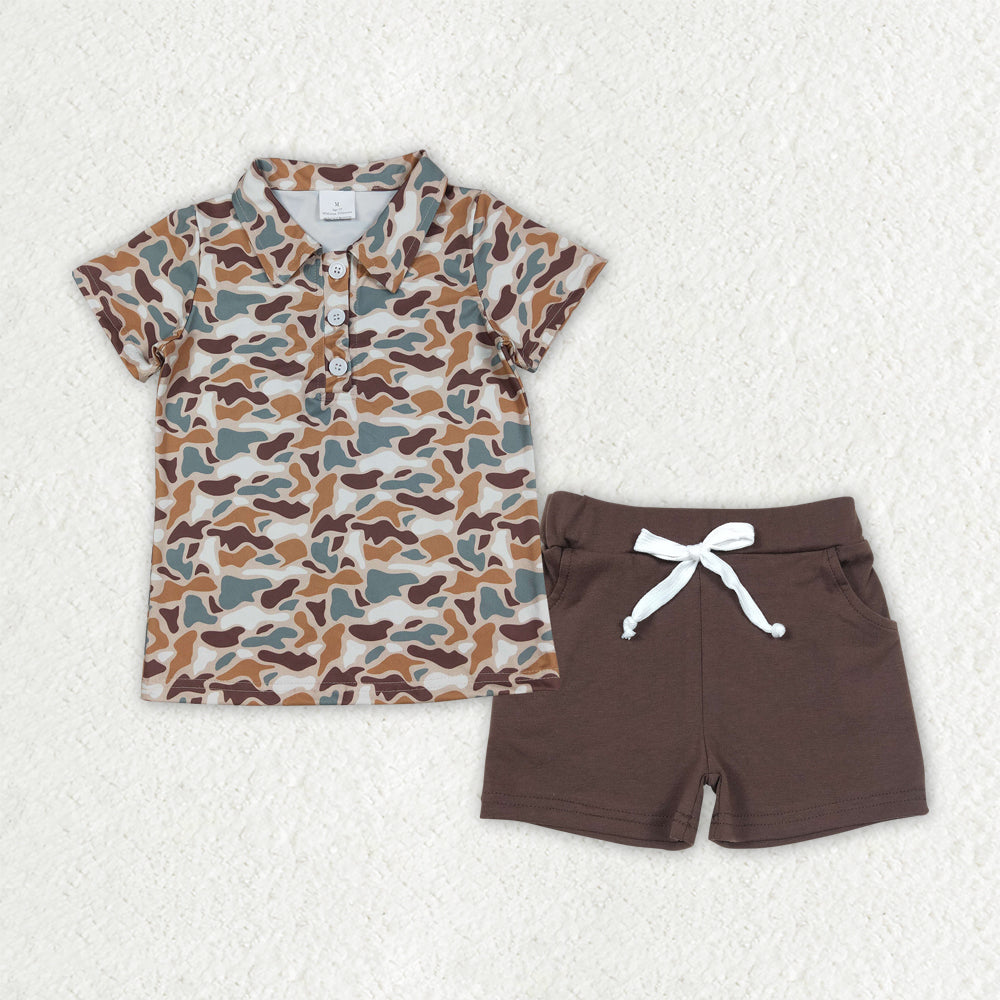 BSSO1781 Camo Top Brown Shorts Boys Summer Clothes Set