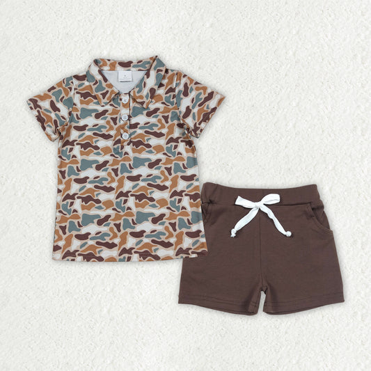 BSSO1781 Camo Top Brown Shorts Boys Summer Clothes Set