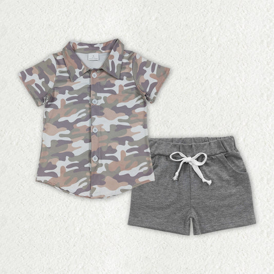 BSSO1803 Camo Top Grey Shorts Boys Summer Clothes Set