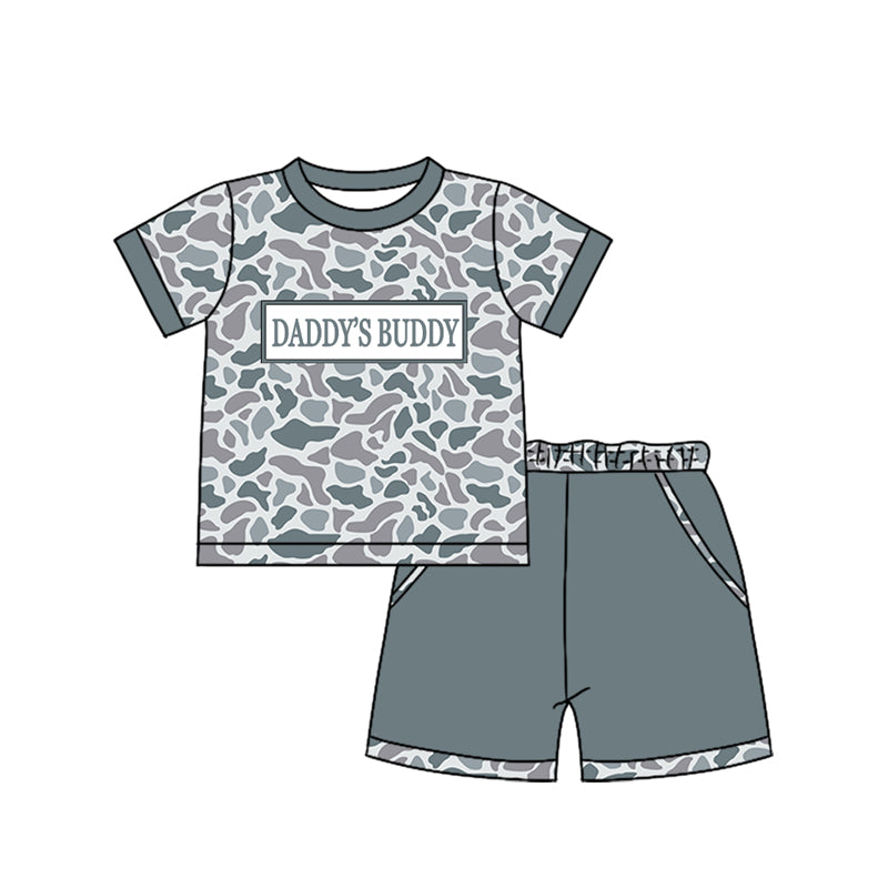 (Pre-order)BSSO1838  MAMA'S BOY Grey Camo Top Pockets Shorts Boys Summer Clothes Set