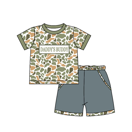 (Pre-order)BSSO1842  MAMA'S BOY Orange Green Camo Top Pockets Shorts Boys Summer Clothes Set