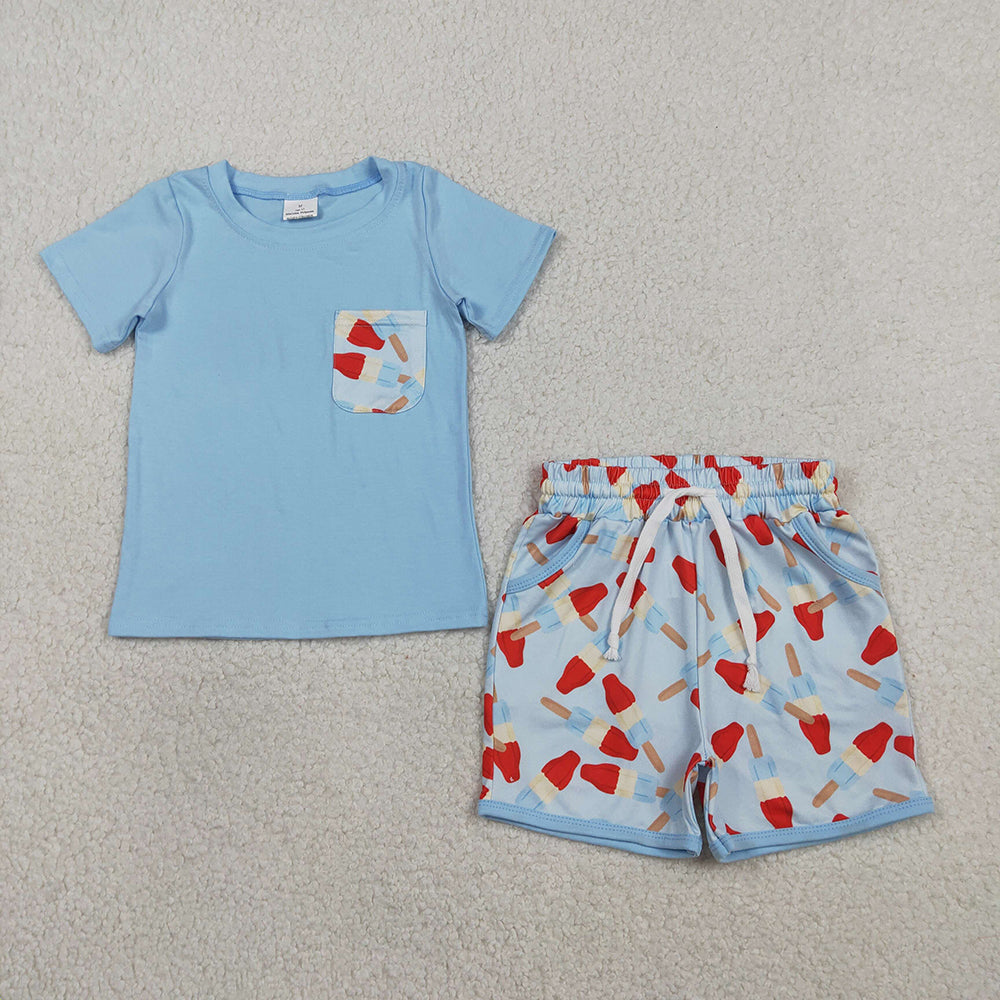 Popsicle Blue Print Boys 4th of July Matching Clothes Brothers Wear