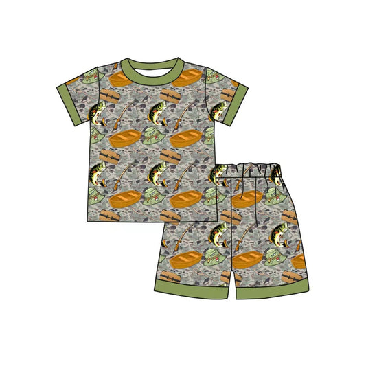 (Pre-order)BSSO1852  Fishing Camo Print Shorts Boys Summer Clothes Set