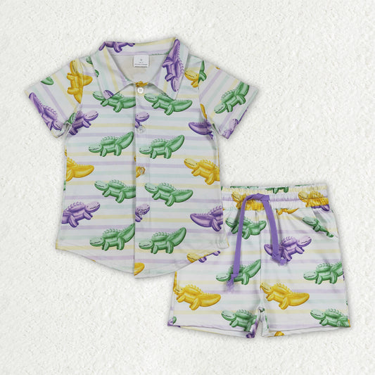 BSSO1859 Crocodile Print Boys Mardi Gras Clothes Set