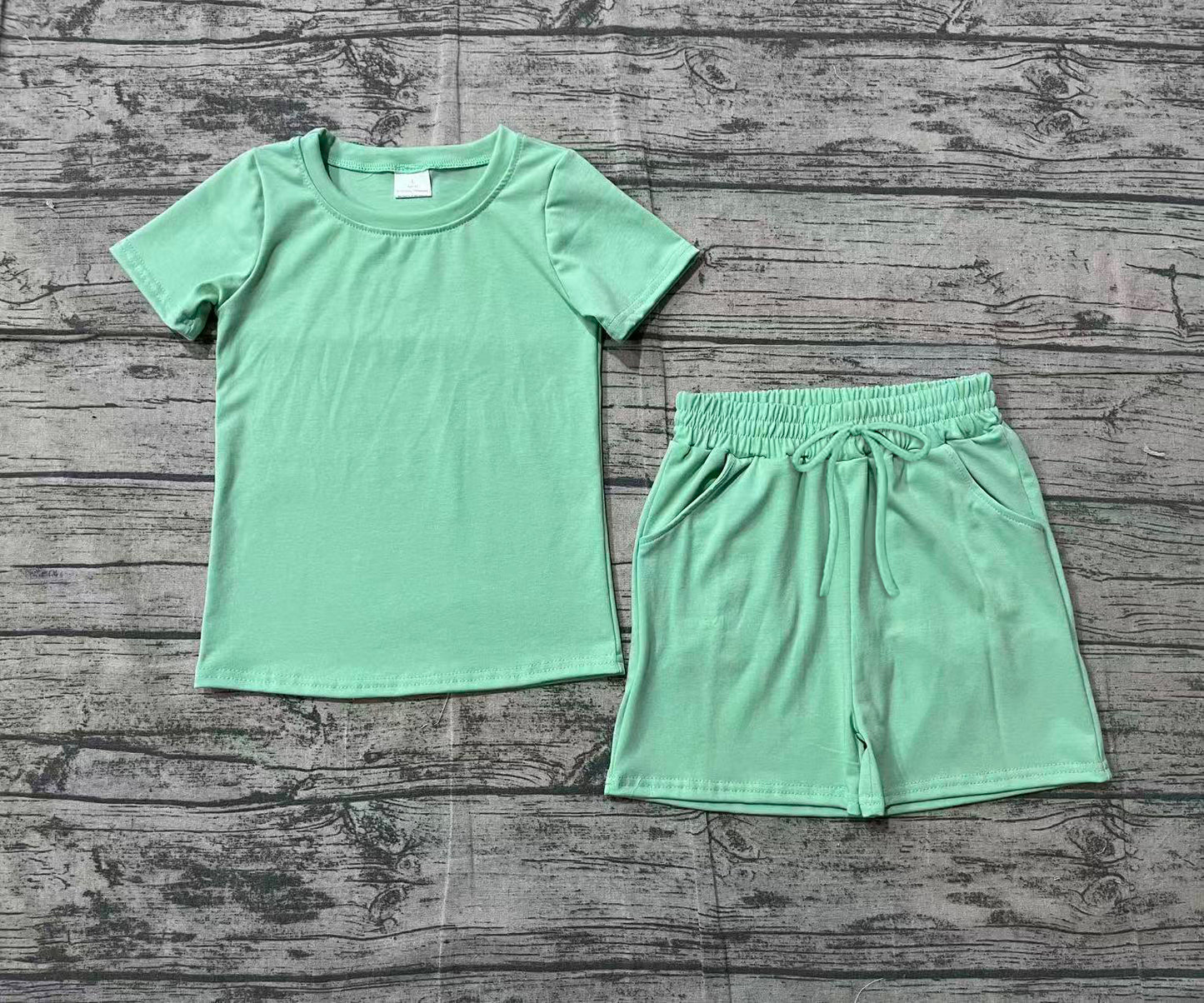 (Pre-order)BSSO1886  Green Top Pockets Shorts Boys Summer Clothes Set