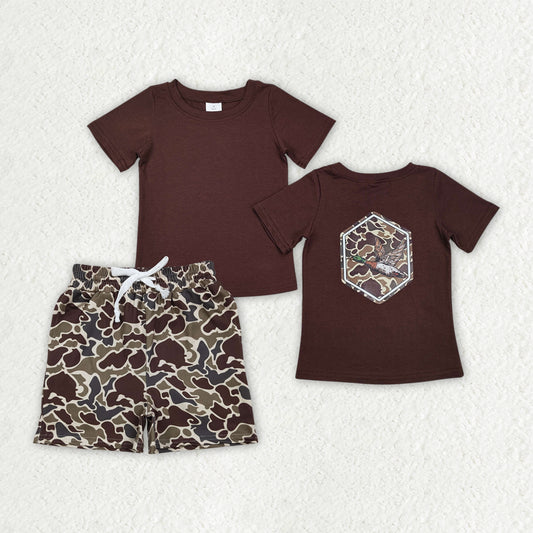 BSSO1891  Duck Vinyl Brown Top Camo Shorts Boys Summer Clothes Set